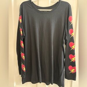 Torrid Black Long Sleeve Shirt with Heart and Lightning Bolt Design